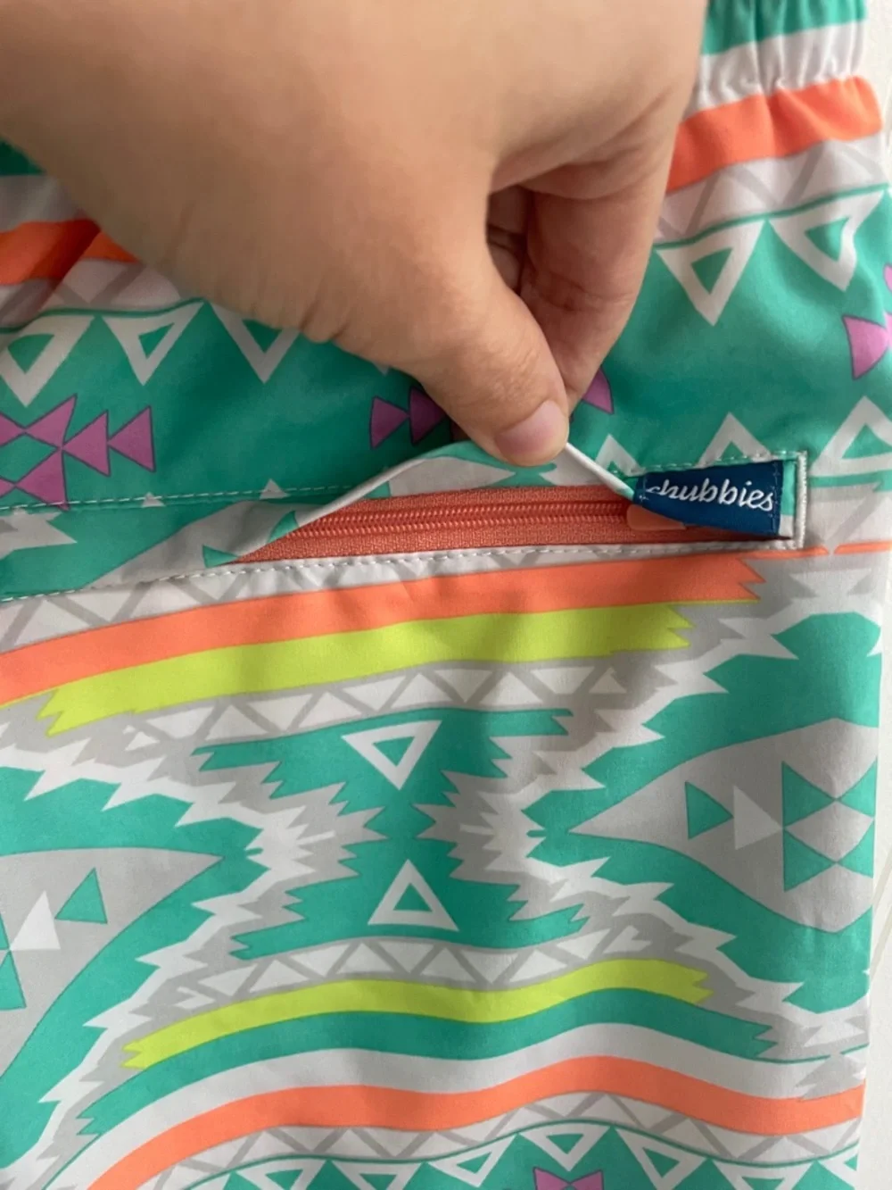 CHUBBIES The En Fuegos Classic Swim Trunks in Teal Geometric 5.5” Inseam Size M